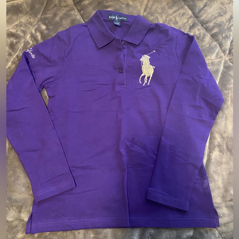 Purple Polo Ralph Lauren long sleeve button up shirt. Size is XL youth